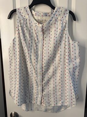 Loft White  Top with Red and Blue Dot Pattern